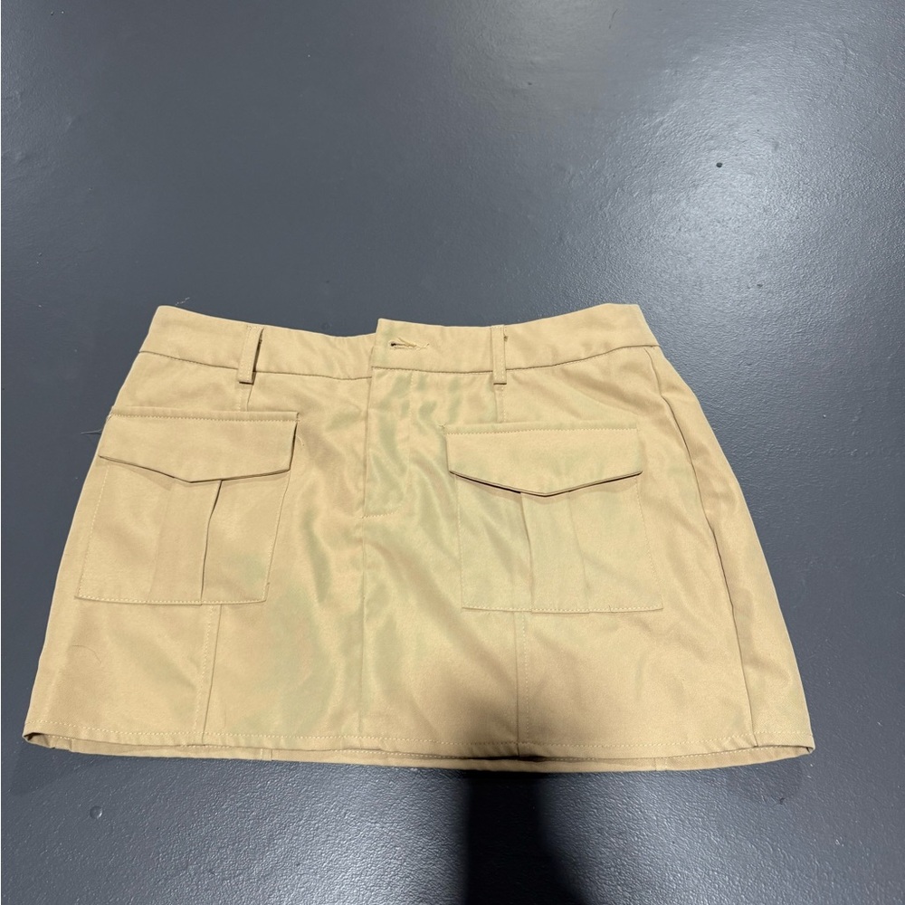 Tan Mini Skirt with Pockets